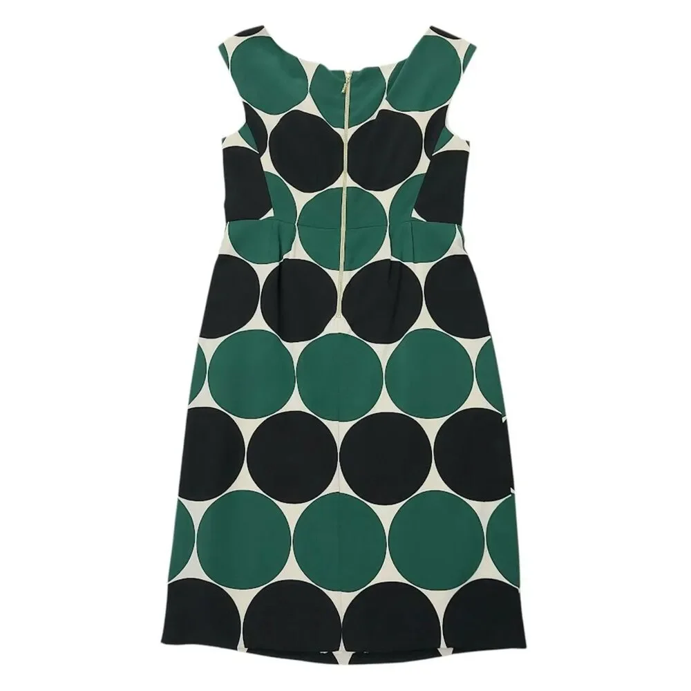 Kate Spade New York Womens 8 Green Black Polka Dot Silk Lined Midi Dress Luxury